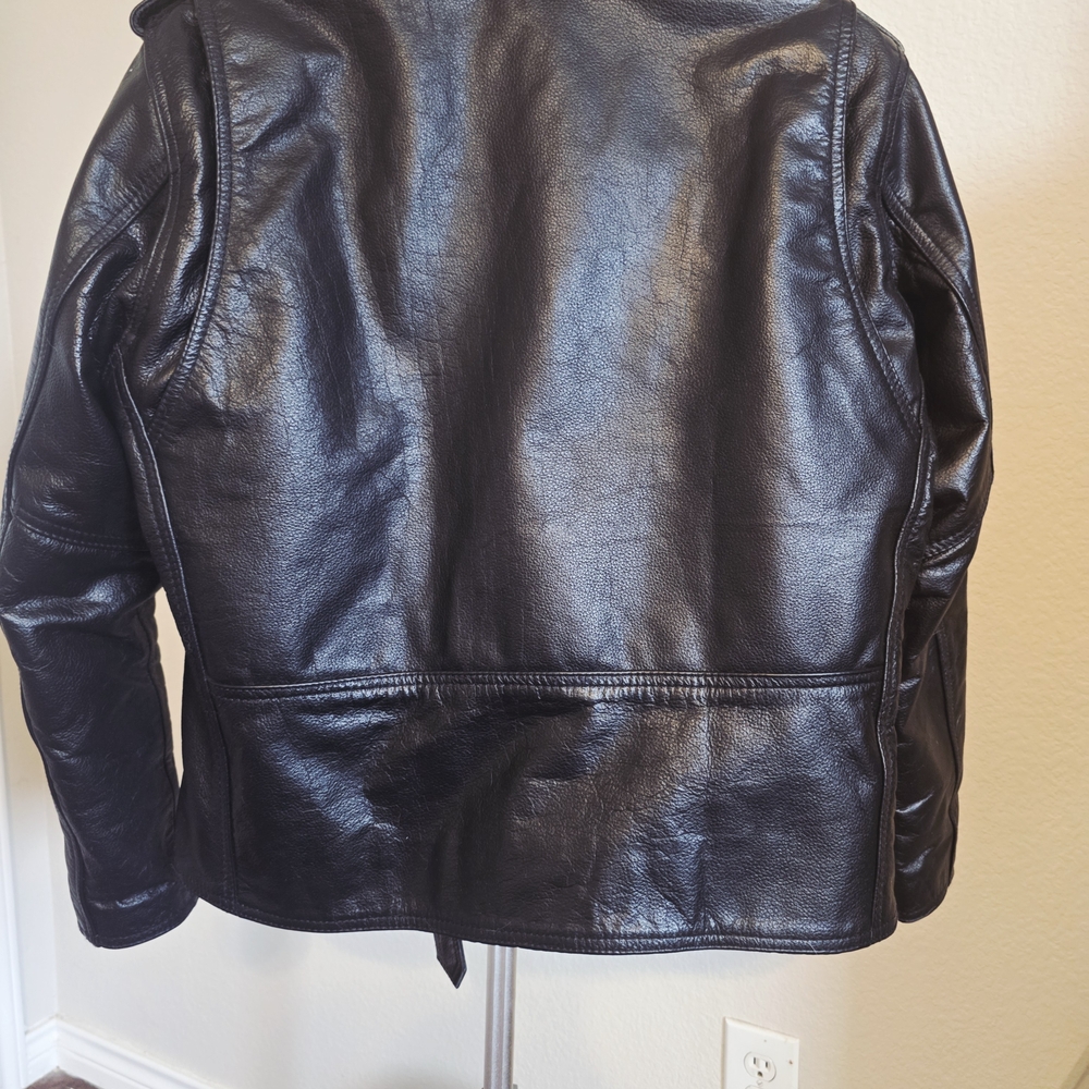 Women's Black Leather Biker Jacket - Picture 2 of 5